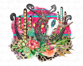 Western boho design Cactus PNG sublimation download Leopard serape print graphics