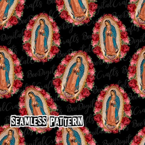 Flor de patrón sin costuras Nuestra Señora de Guadalupe diseño de tela digital Virgen María papel imprimible PNG descargar