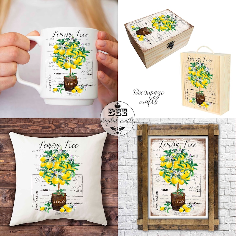 Vintage Lemon Tree Four Large Collage Sheets French Decor Digital Downloads