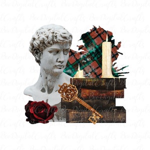 Dark academia PNG sublimation Watercolor books vintage clip art