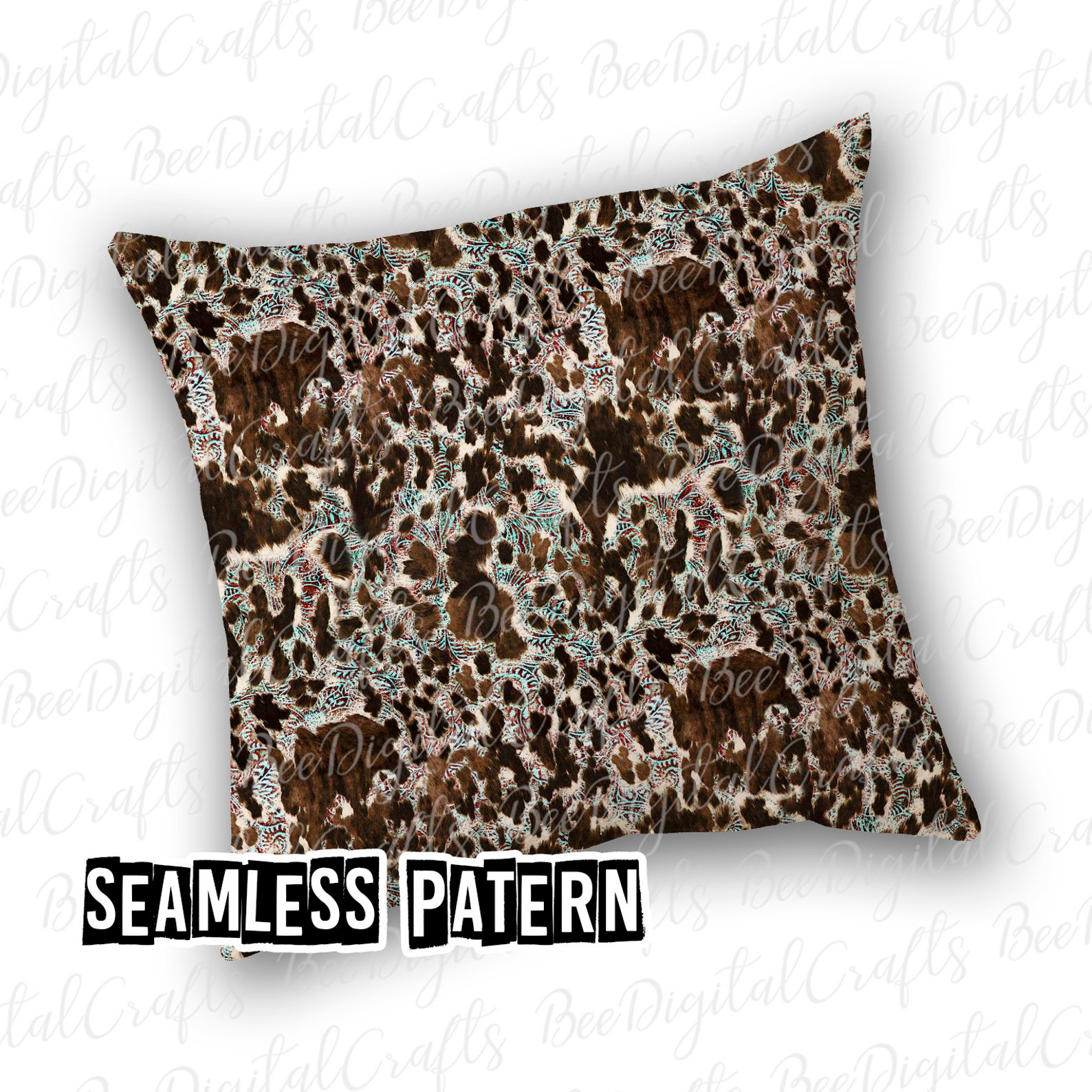 SEAMLESS Pattern Cowhide and Tooled Leather Western Digital Fabric ...