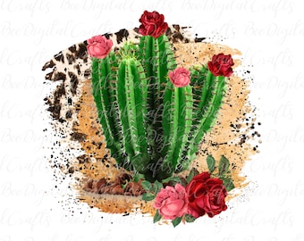 Kaktus PNG herunterlad Rindsleder und Blumen Sublimation Design Western PNG Transfers