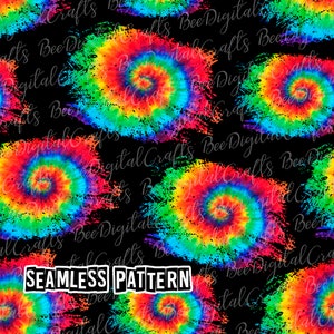 SEAMLESS pattern tie dye with black background Rainbow digital fabric design Colorful printable paper PNG download