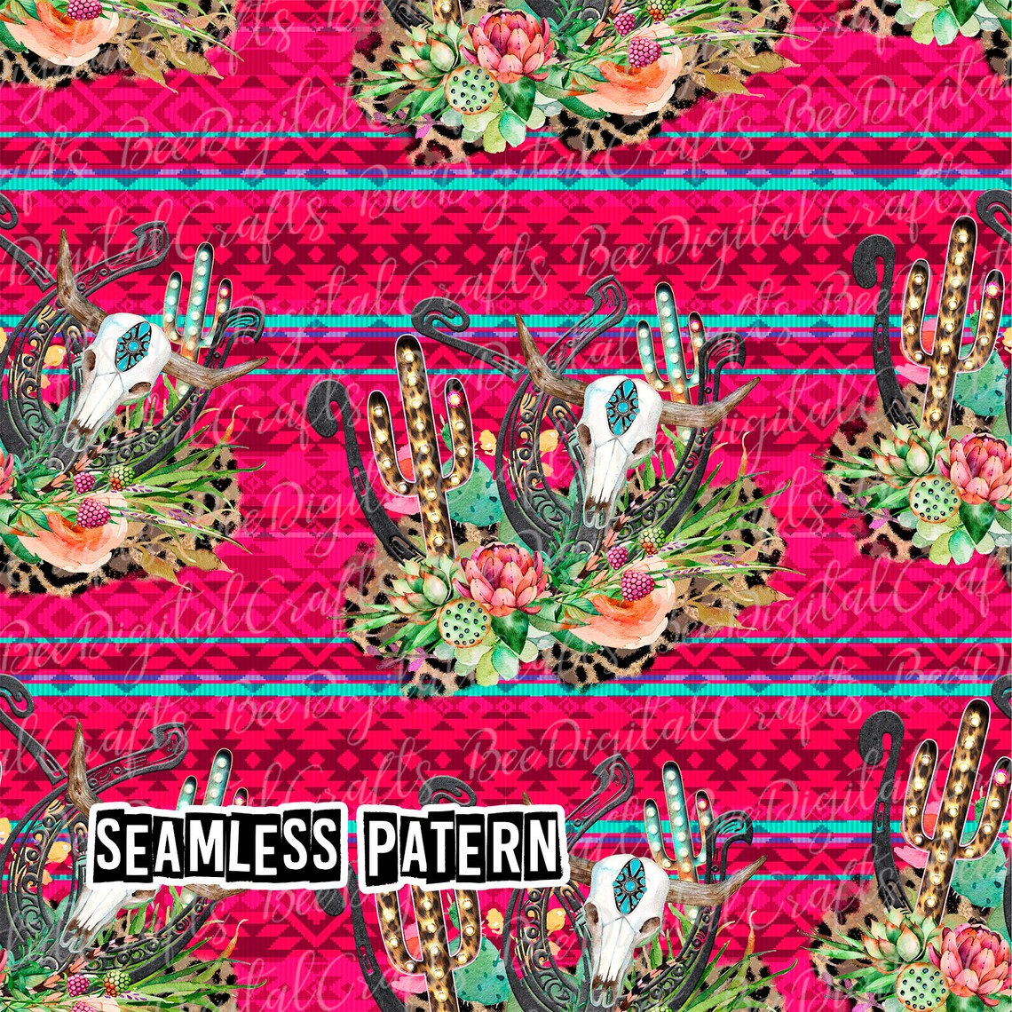 SEAMLESS Pattern Cowgirl Flower Horseshoe Design Western - Etsy