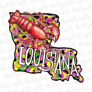 Louisiana leopard PNG download Crawfish sublimation design Watercolor hand drawn printable transfer