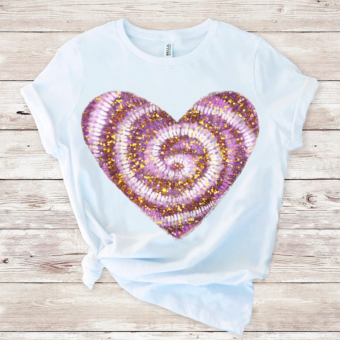 Purple Glitter Heart PNG Download Tie Dye Background Sublimation Design ...