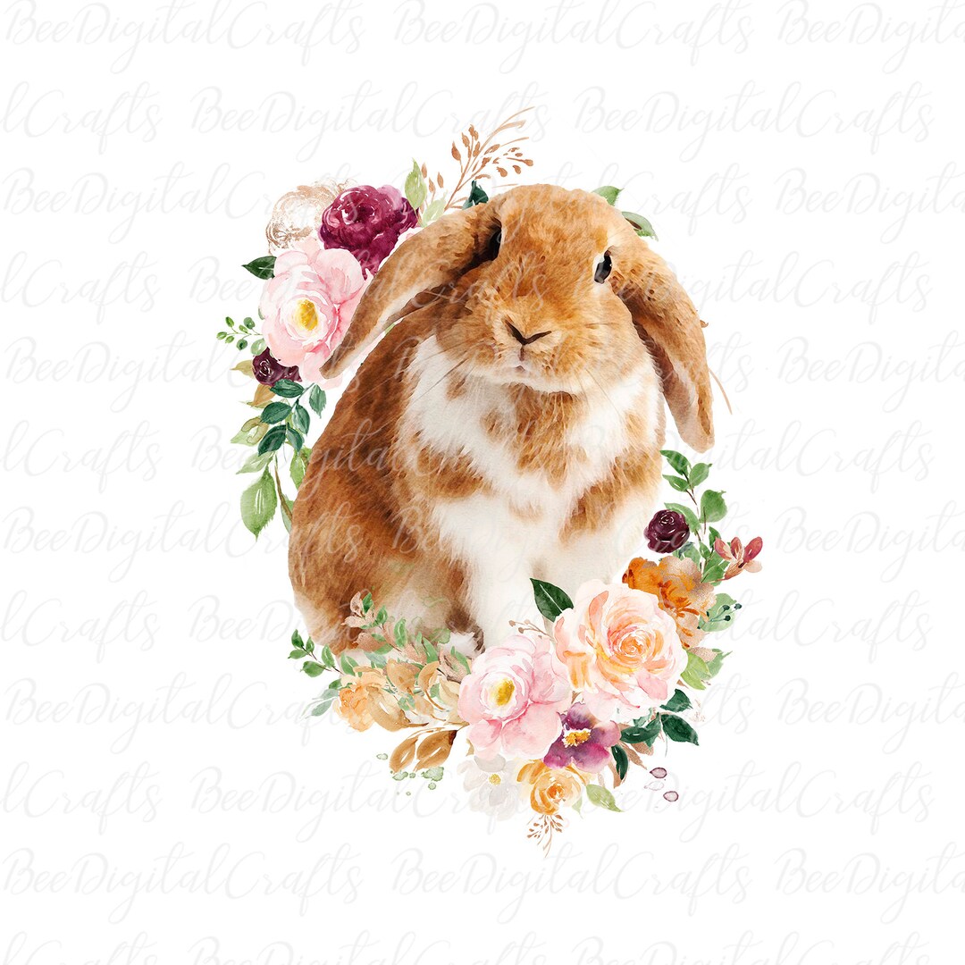 Easter Bunny Floral Sublimation Design Watercolor Animal PNG Download ...