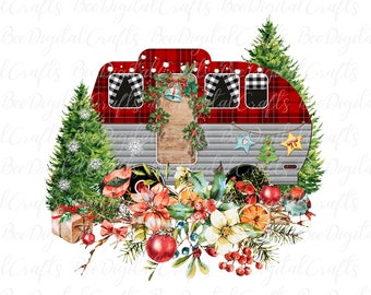 Download camper with Christmas tree Christmas camper PNG sublimation design
