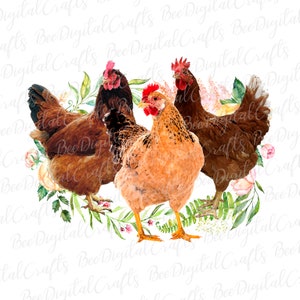 Chicken flower sublimation graphics Farm life printable transfer Floral hen PNG download