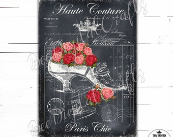 Vintage bloemen schoen digitale collage vellen Franse rozen bedrukbaar papier Decoupage sublimatie graphics