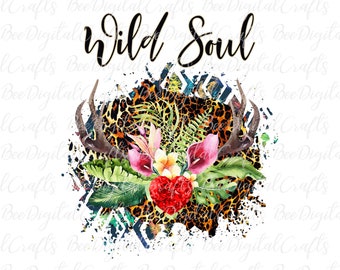 Wild soul PNG download Floral boho t-shirt digital design Flower horns sublimation graphics