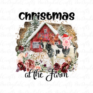 Christmas animals PNG download Christmas at the farm sublimation Farm animals digital PNG design