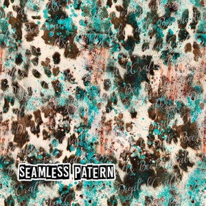 SEAMLESS pattern cowhide and rustic Western digital fabric design Printable paper download