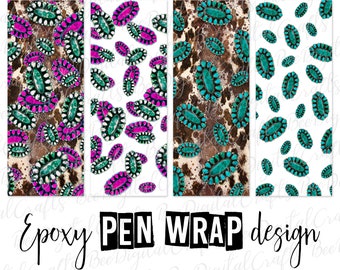 Cowhide pen wrap template Western ink joy wrap download Turquoise epoxy pen wrap digital design