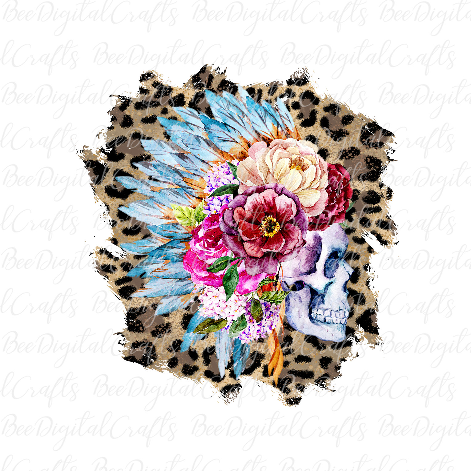 Floral Skull Leopard Print Background PNG Download - Etsy