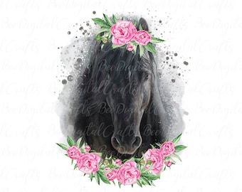 Floral horse PNG sublimation download Watercolor horse PNG t-shirt design