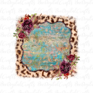 Flower leopard frame digital clipart Floral element for pillow design Sublimation graphics