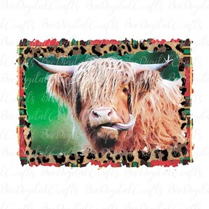 Watercolor highland cow PNG sublimation design Christmas cow PNG buffalo plaid sublimation download