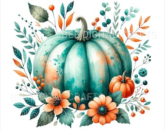Conception de sublimation de citrouille turquoise Action de grâces Ambiance d'automne Saison d'automne de la citrouille Sublimation de t-shirt PNG Téléchargement numérique