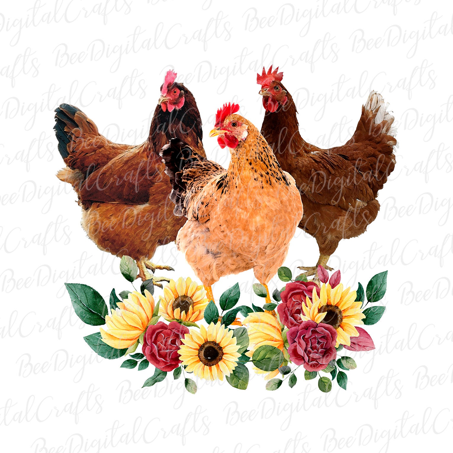 Chicken with flower sublimation design Farm animal in Etsy