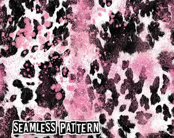 NAADLOOS patroon koeienhuid en roze glitter Westers digitaal stofontwerp Afdrukbaar papier downloaden
