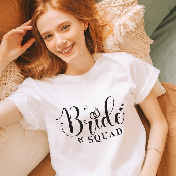Womens Bride Shirt Bridal Party Tshirt With Ring Bride Squad Tee Womens Bride Shirt Bridal Party Tshirt With Ring Bride Squad Tee