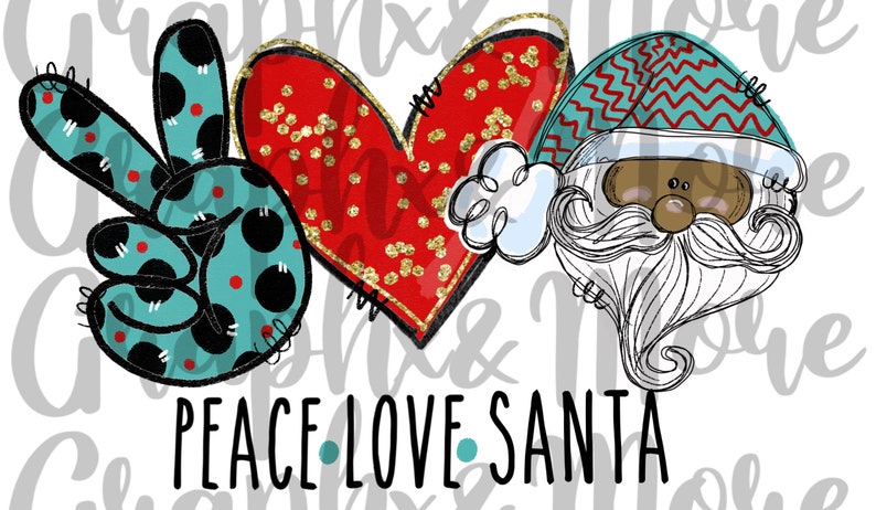 Peace Love Santa Png 2 Variations Hand Drawn Etsy 