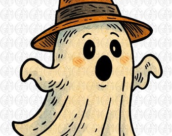 Orange Ghost PNG | Hand Drawn | Sublimation Design