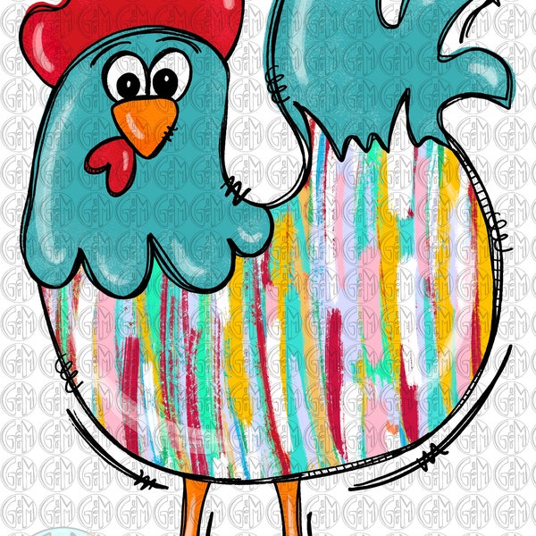 Funky Chicken PNG | Hand Drawn | Sublimation Design