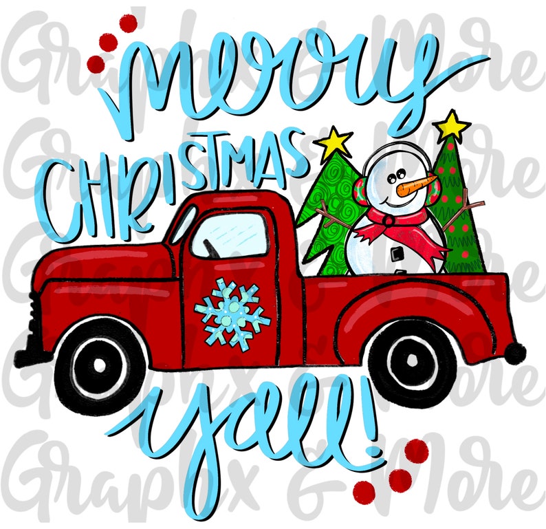 Download Merry Christmas Snowman Truck PNG Hand Drawn Sublimation ...