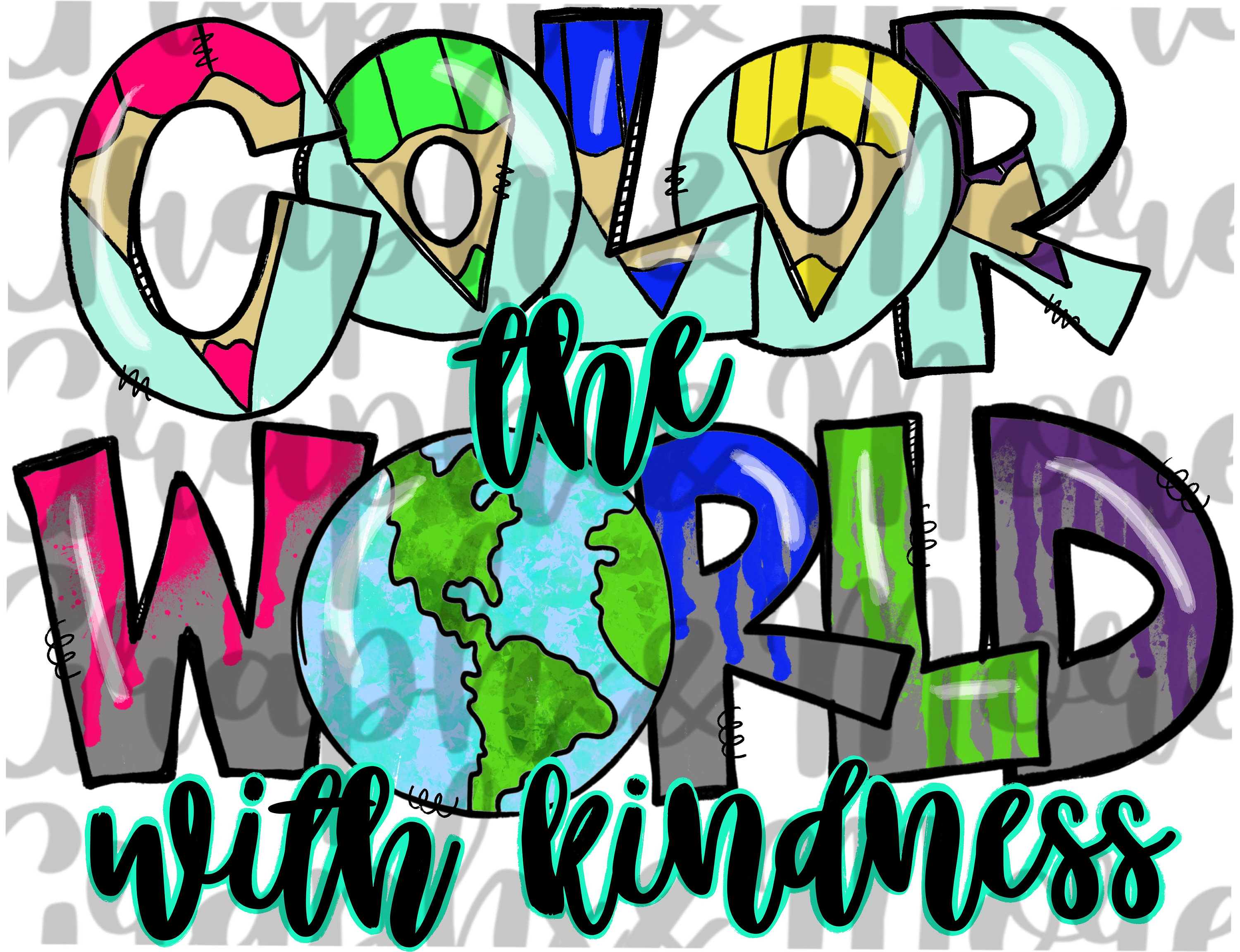 Color the World With Kindness PNG Hand Drawn Sublimation - Etsy