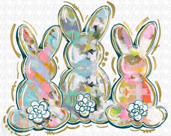 Soft Bunny Trio PNG | Hand Drawn | Sublimation Design