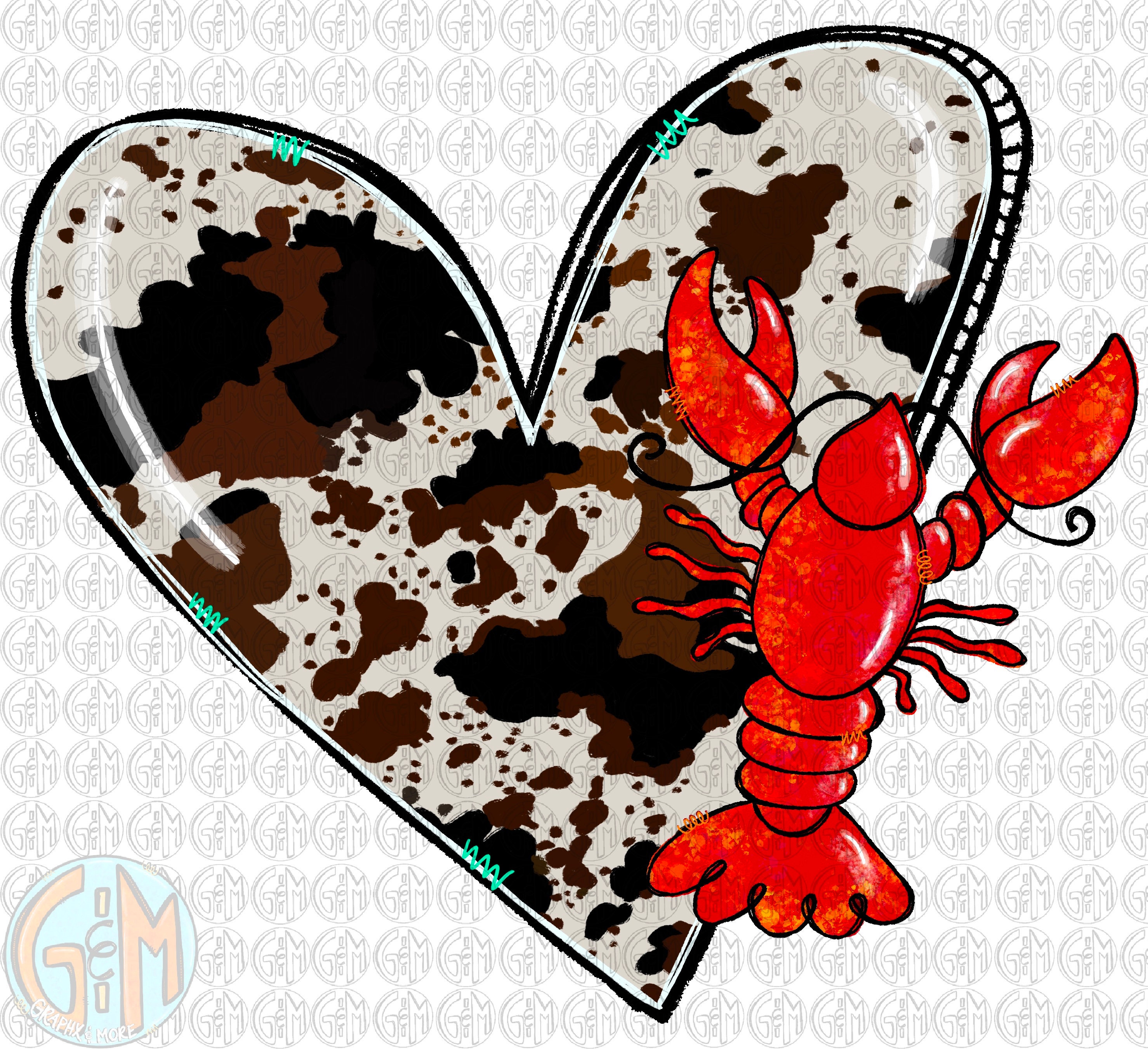 Cowhide Crawfish Season PNG Hand Drawn Sublimation Design