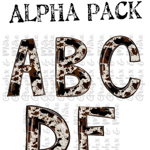 Cowhide Alpha Pack PNG | All letters included | All Capital letters | Hand Drawn | Sublimation Design