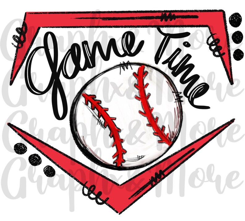 Baseball Game Time PNG Hand Drawn Sublimation Design Etsy