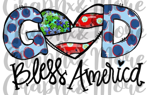 God Bless America PNG Hand Drawn Sublimation Design | Etsy
