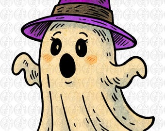 Purple Ghost PNG | Hand Drawn | Sublimation Design