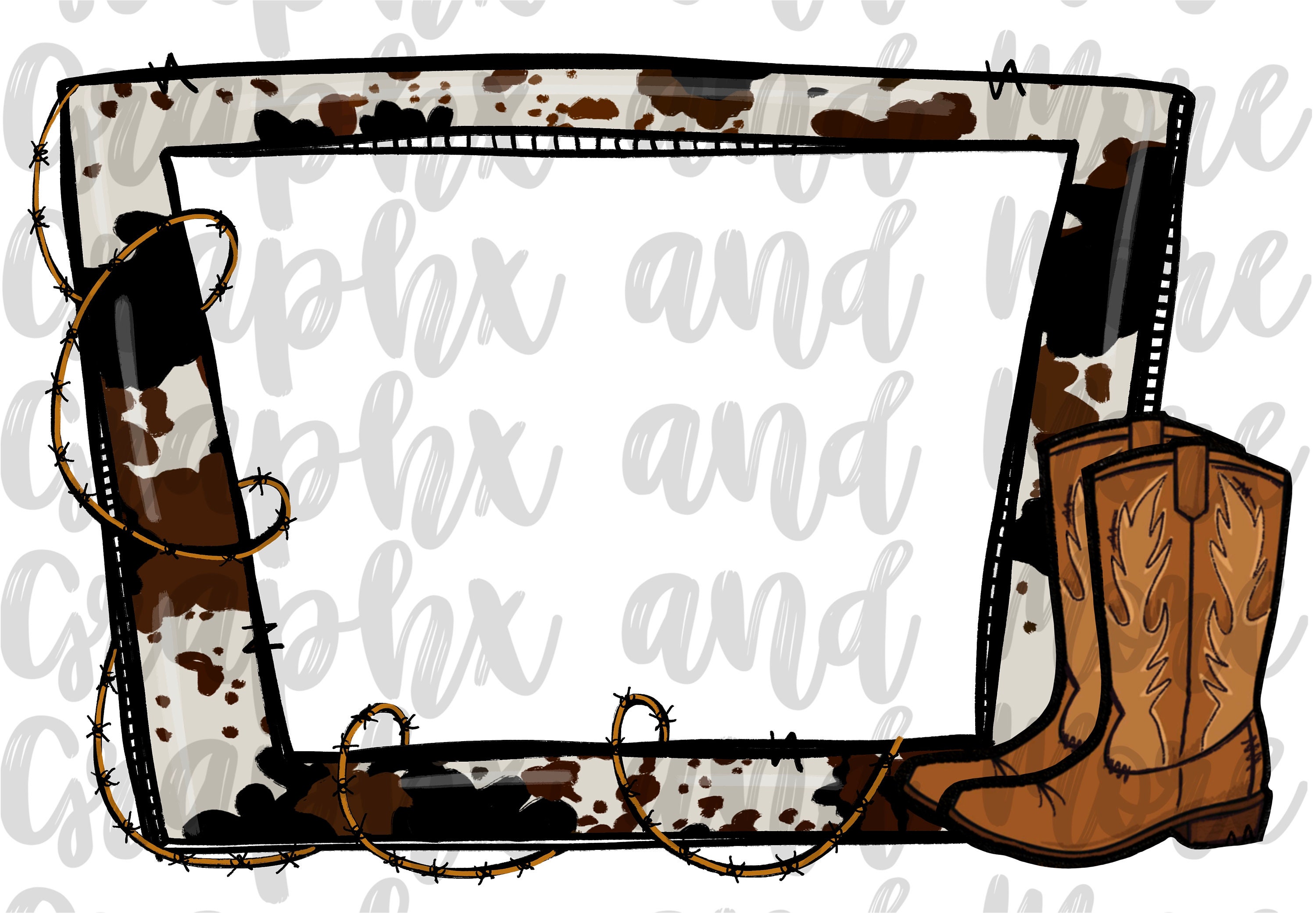 Western Frame PNG Hand Drawn Sublimation Design | Etsy