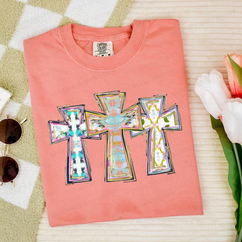 Soft Colors Cross Trio PNG Hand Drawn Sublimation Design image 2