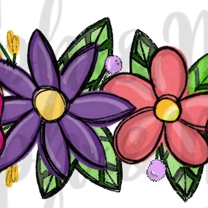 Bright Flower Border PNG | Hand Drawn | Sublimation Design