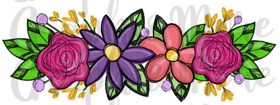 Borde de flores brillantes PNG / Dibujado a mano / Diseño de - Etsy España