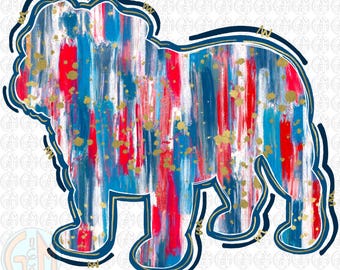 Red/Blue Brushed Dog PNG | Hand Drawn | Sublimation Design