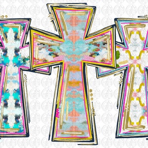 Soft Colors Cross Trio PNG | Hand Drawn | Sublimation Design