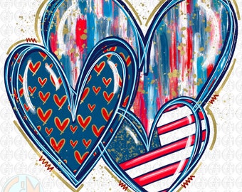 Patriotic Hearts  PNG | Hand Drawn | Sublimation Design
