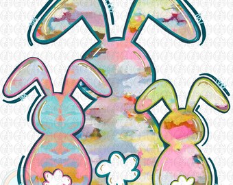Soft Colors Bunnies PNG | Hand Drawn | Sublimation Design