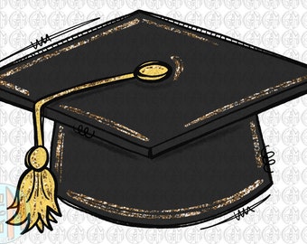 Black Graduation Cap PNG | Sublimation Design | Hand Drawn