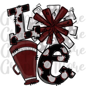 Maroon LOVE Cheer PNG Sublimation Design Hand Drawn - Etsy