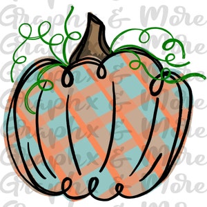 Plaid Pumpkin PNG | Sublimation Design | Hand Drawn