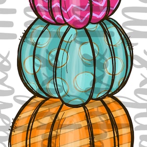 Bright Stacked Pumpkins PNG | Hand Drawn | Sublimation Design