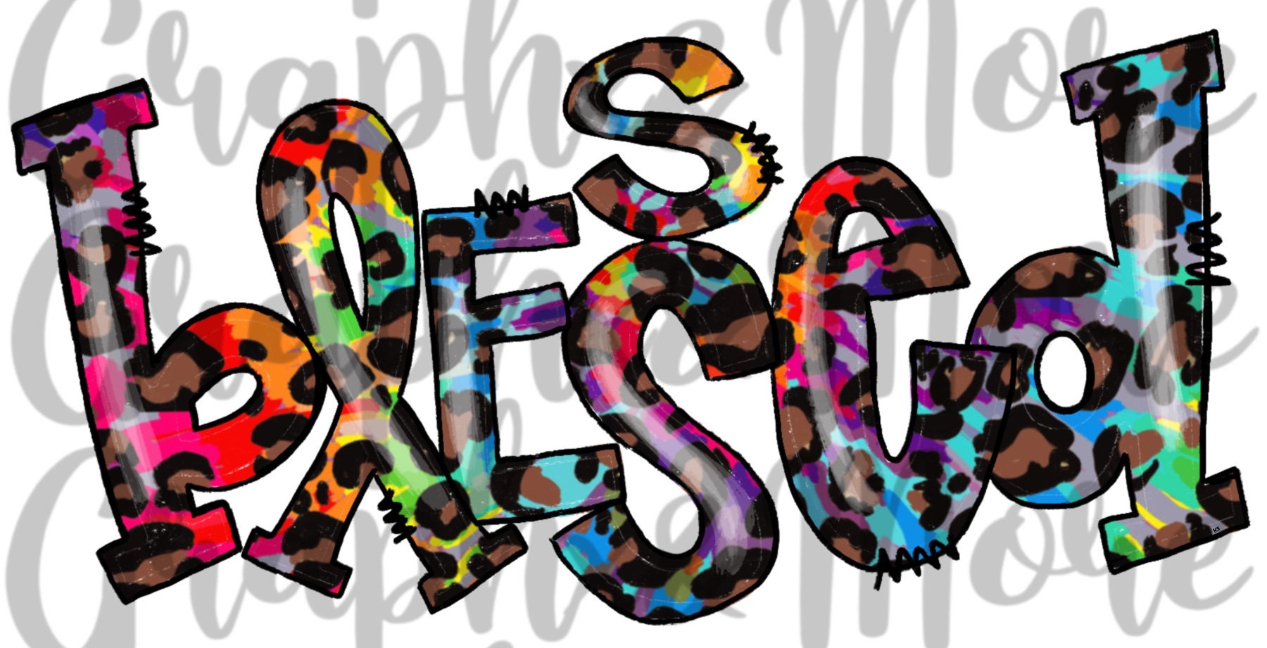 Tie Dye Leopard Blessed PNG | Hand Drawn | Sublimation Design